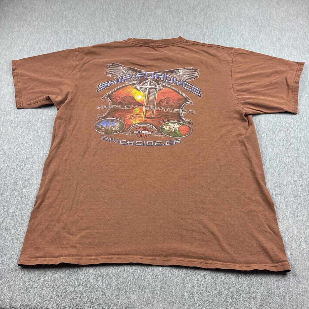 Harley Davidson TShirt Men 2XL XXL Brown Skip Fordyce Riverside Motorcycle Biker